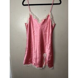 Vtge Peach pink Satin Lace Chemise Slip Nightgown Y2K Lingerie Women’s M/L Cruz